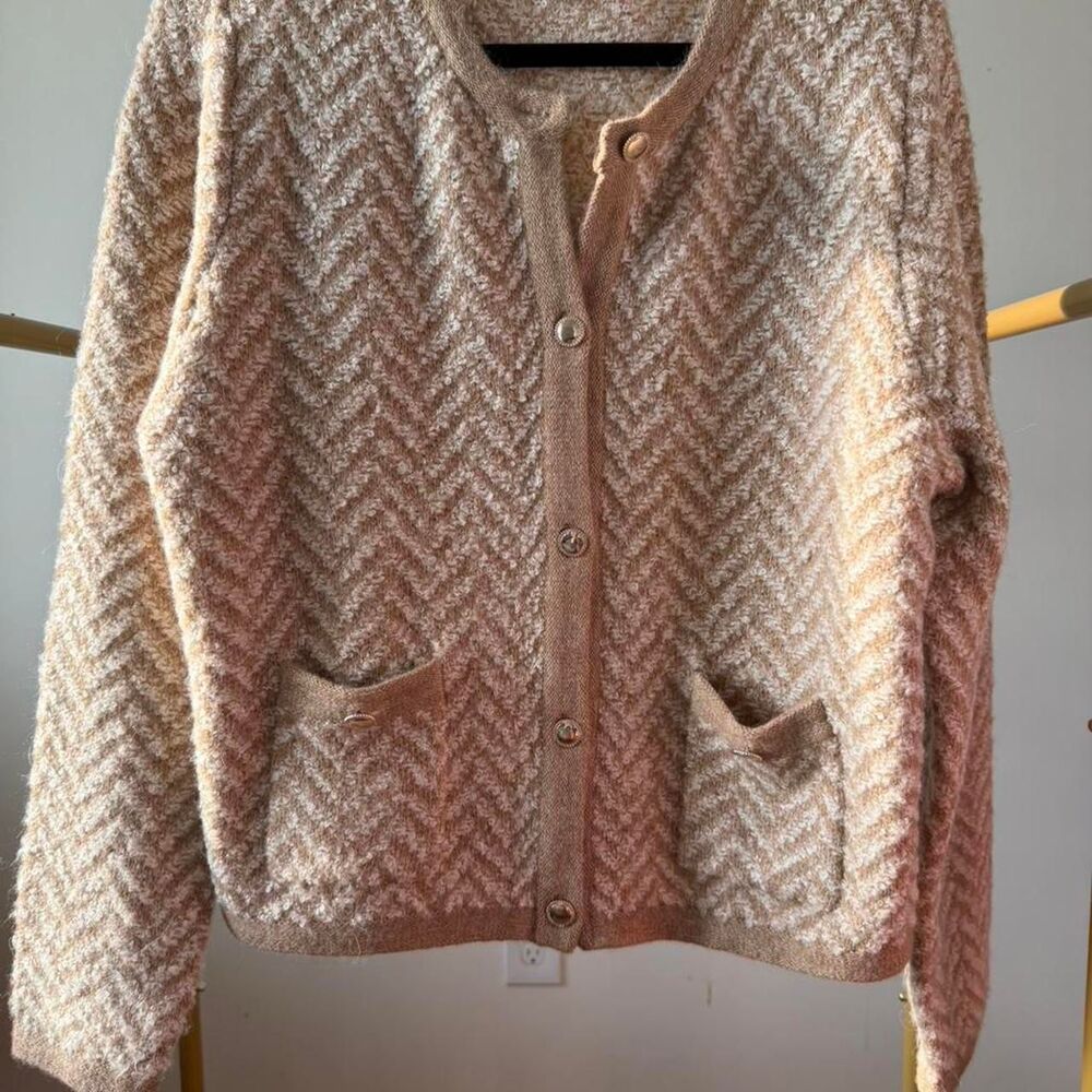 Loft Women's Pink and Tan Cardigan